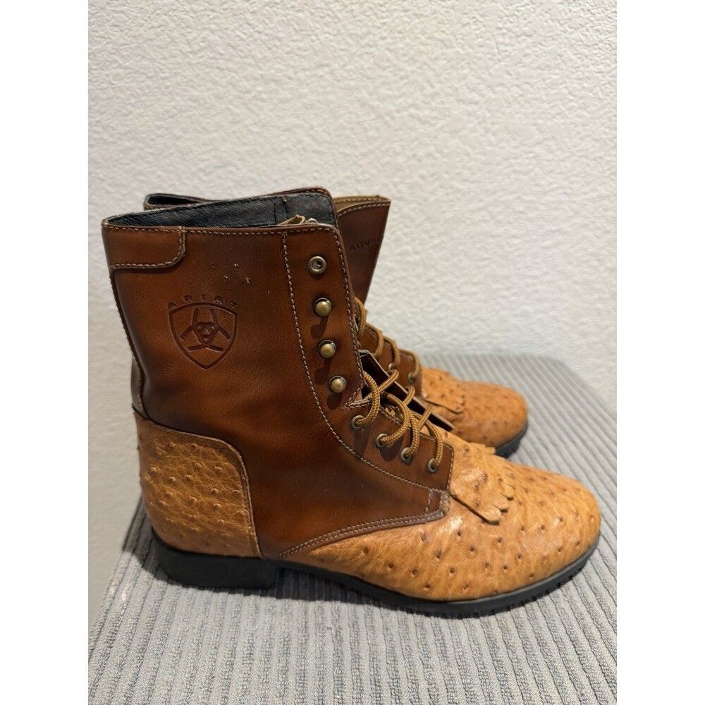 Ariat Women’s Ostrich Vamp Lace-Up Boots Size 11 Brown Exotic Leather Western - Picture 2 of 15